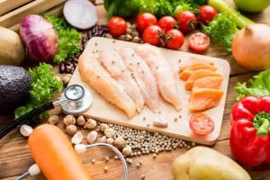 fresh-salmon-fish-chicken-vegetables-cooking-salad-healthy-diet-food-137547849